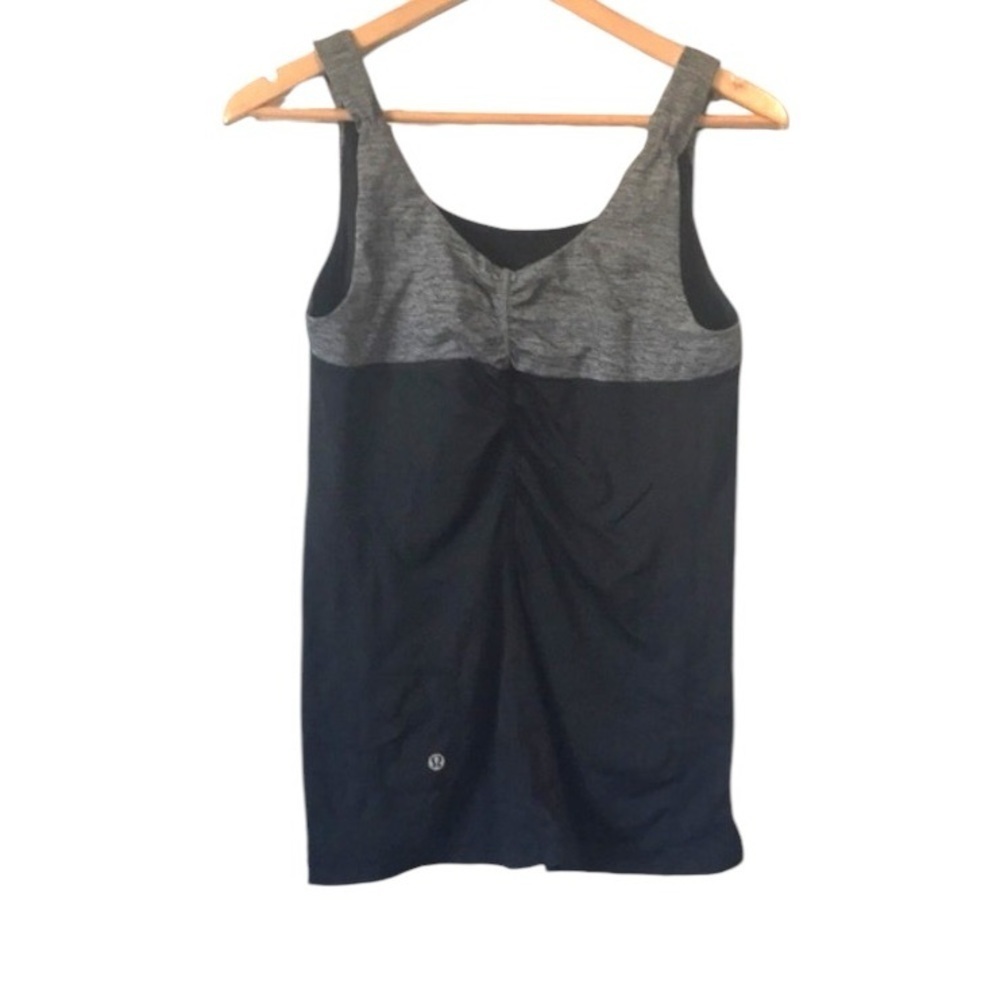 Lululemon Black Grey Tank Ruched Front Sz 8